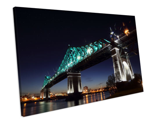 Jacques Cartier Bridge Montreal At Night Landmark CANVAS ART PRINT Box Framed Picture Wall Decor