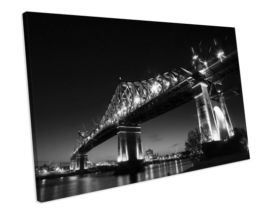 Jacques Cartier Bridge Montreal At Night Landmark B&W CANVAS ART PRINT Box Framed Picture Wall Decor