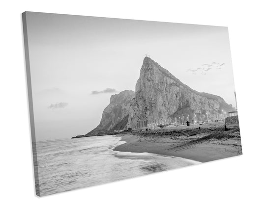 Gibraltar The Rock Landscape Black & White CANVAS ART PRINT Box Framed Picture Wall Decor