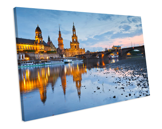 Dresden At Dusk Germany Cityscape CANVAS WALL ART Box Framed Picture Print