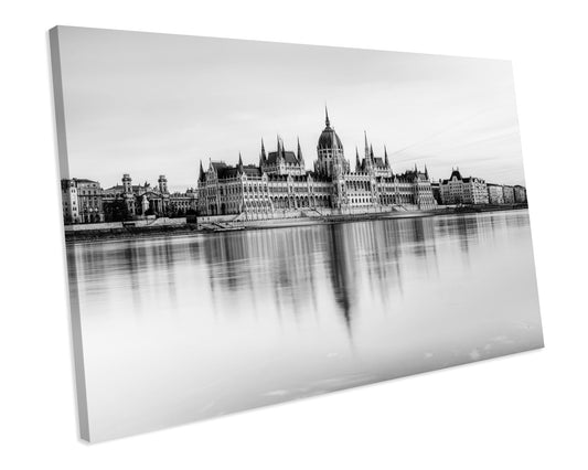 Budapest Parliament Hungary Landmark Black And White CANVAS WALL ART Box Framed Picture Print