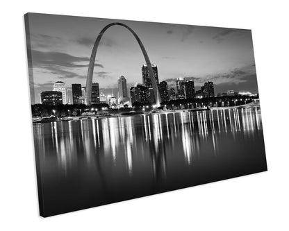St. Louis At Night Missouri City Skyline Black & White CANVAS WALL ART Box Framed Picture Print