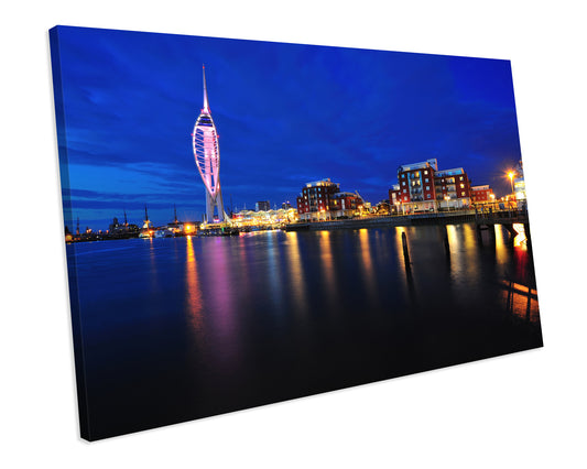Portsmouth At Night Cityscape CANVAS WALL ART Box Framed Picture Print