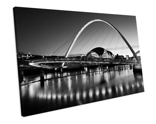 Millennium Bridge Tyne River Newcastle City Black And White CANVAS WALL ART Box Framed Picture Print