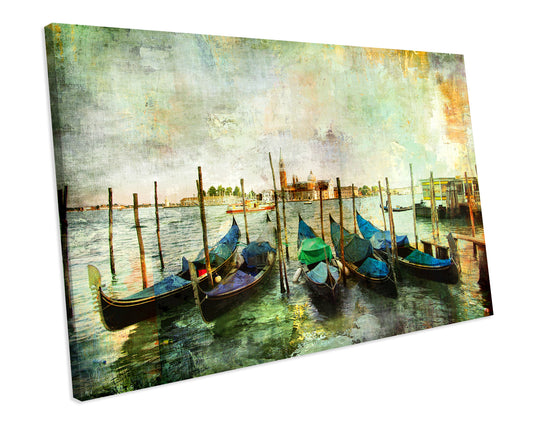 Gondolas Abstract City Painting CANVAS WALL ART Box Framed Picture Print