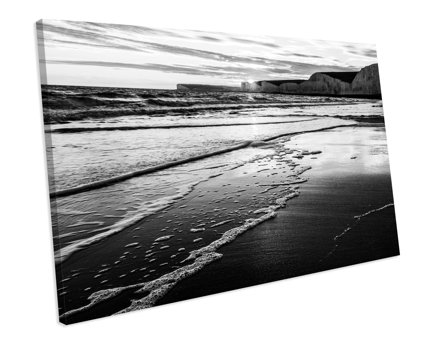 Birling Gap Sunset Sussex Beach Black & White CANVAS WALL ART Box Framed Picture Print