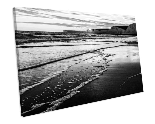 Birling Gap Sunset Sussex Beach Black & White CANVAS WALL ART Box Framed Picture Print