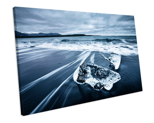 Iceland Diamond Beach Winter Seascape CANVAS WALL ART Box Framed Picture Print
