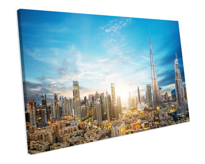 Dubai Sunset City Skyline CANVAS WALL ART Box Framed Picture Print