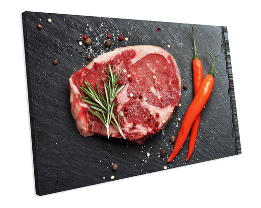 Black Angus Rib Eye Beef Steak Food Kitchen CANVAS WALL ART Box Framed Picture Print