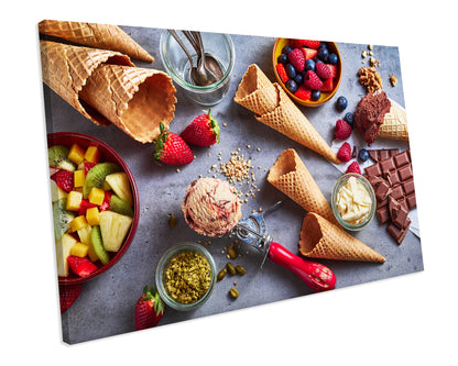Ice Creams Kitchen CANVAS Print Framed WALL ART Picture