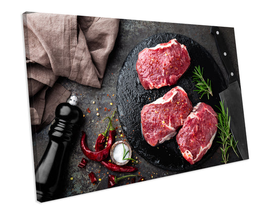 Beef Steak Meat Black Pepper Food Kitchen CANVAS WALL ART Box Framed Picture Print