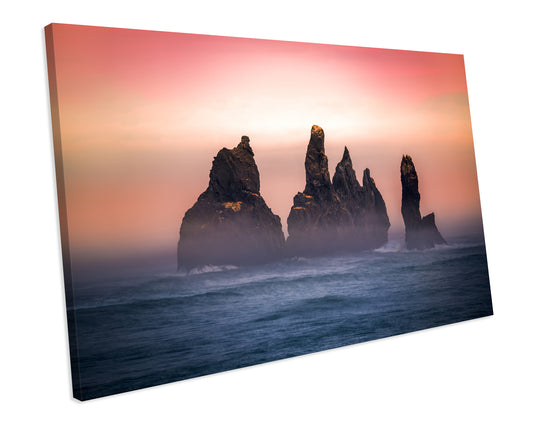 Misty Atlantic Rocks Iceland Seascape CANVAS WALL ART Box Framed Picture Print
