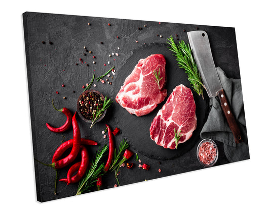 Beef Steak Food Kitchen CANVAS WALL ART Box Framed Picture Print