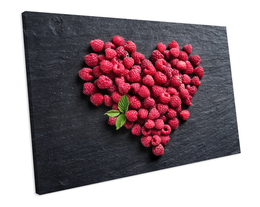 Love Heart Raspberry Fruit Food Kitchen CANVAS WALL ART Box Framed Picture Print