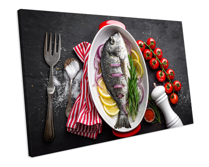 Fresh Fish Food Kitchen CANVAS WALL ART Box Framed Picture Print
