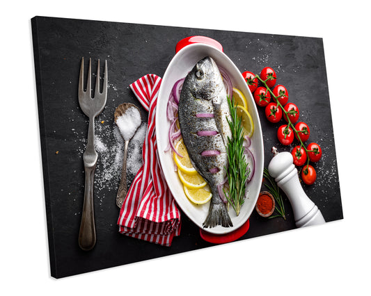 Fresh Fish Food Kitchen CANVAS WALL ART Box Framed Picture Print