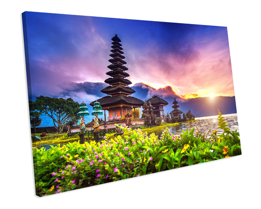 Puma Ulun Danu Bratan Temple Bali Indonesia Sunset CANVAS WALL ART Box Framed Picture Print