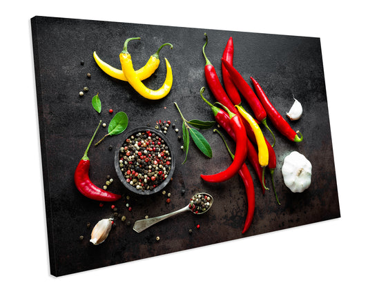 Chilli Peppers Food And Drink Kitchen CANVAS WALL ART Box Framed Picture Print