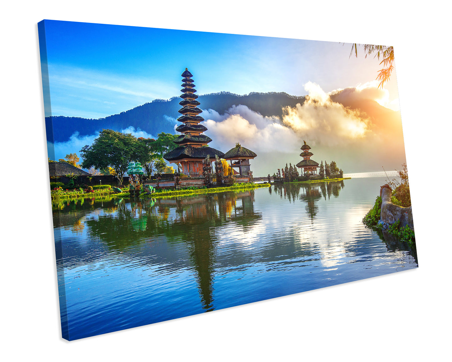 Sunset Puma Ulun Danu Bratan Temple Bali Indonesia CANVAS WALL ART Box Framed Picture Print