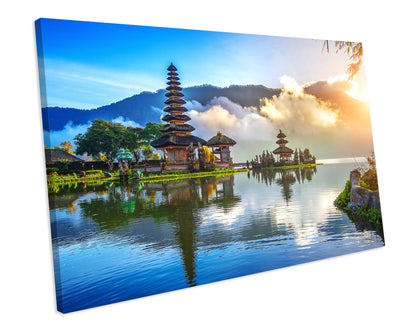 Sunset Puma Ulun Danu Bratan Temple Bali Indonesia CANVAS WALL ART Box Framed Picture Print