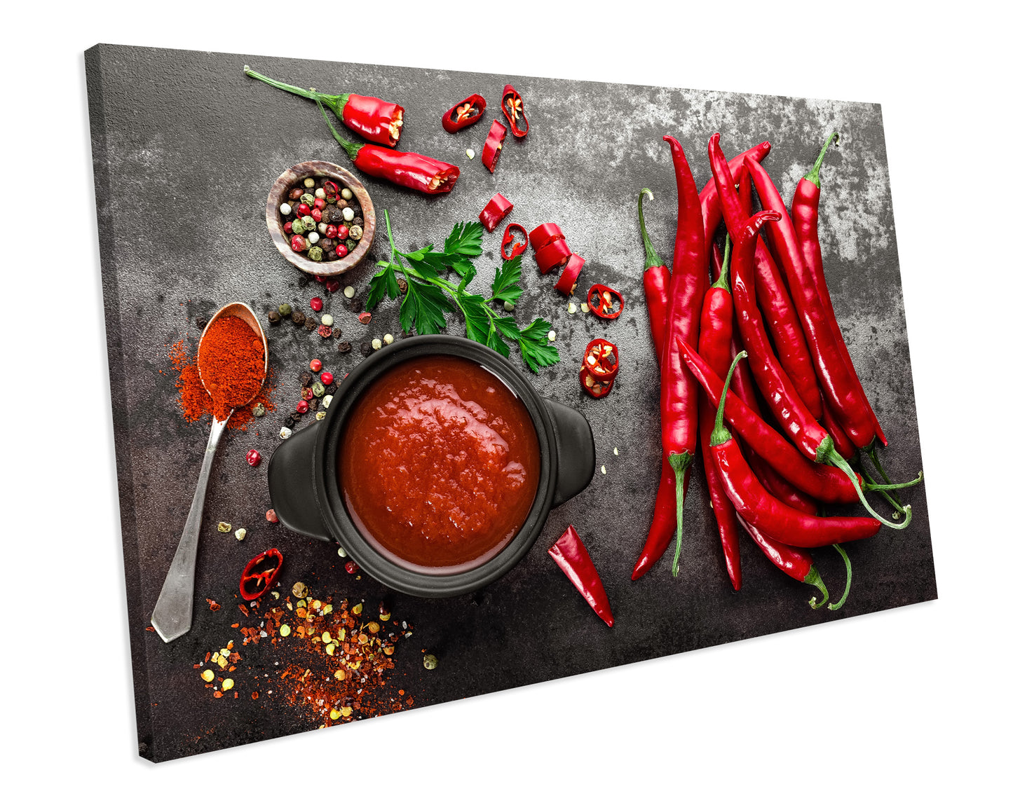 Spicy Red Chilli Peppers Kitchen Food CANVAS WALL ART Box Framed Picture Print