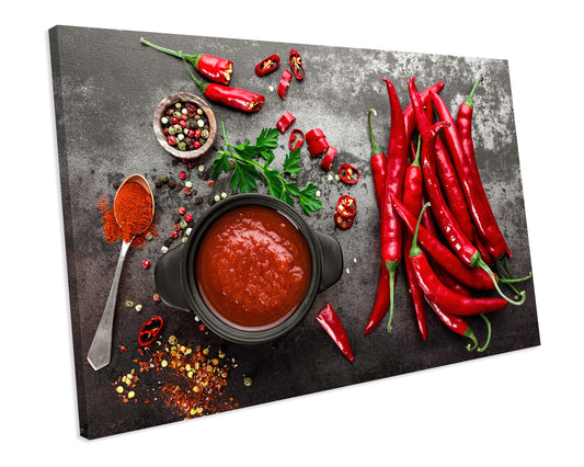 Spicy Red Chilli Peppers Kitchen Food CANVAS WALL ART Box Framed Picture Print