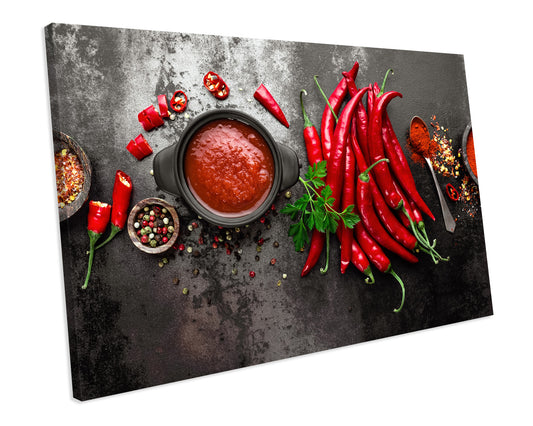 Red Hot Cilli Spice Herb Food Kitchen CANVAS WALL ART Box Framed Picture Print