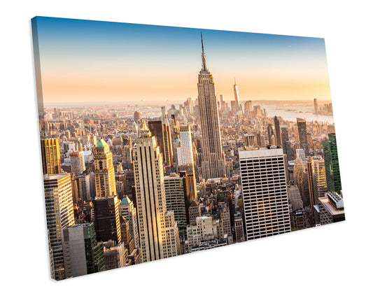 New York Sunset City Skyline CANVAS WALL ART Box Framed Picture Print