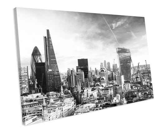 London City Skyline Black & White CANVAS WALL ART Box Framed Picture Print