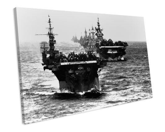 WW2 Us Navy Aircraft Carriers Convoy Task Group 38.3 Philippine Invasion Vintage Photo CANVAS WALL ART Box Framed Picture Print