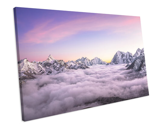 Cloudy Mountain Vally Nepal Himalayas CANVAS WALL ART Box Framed Picture Print