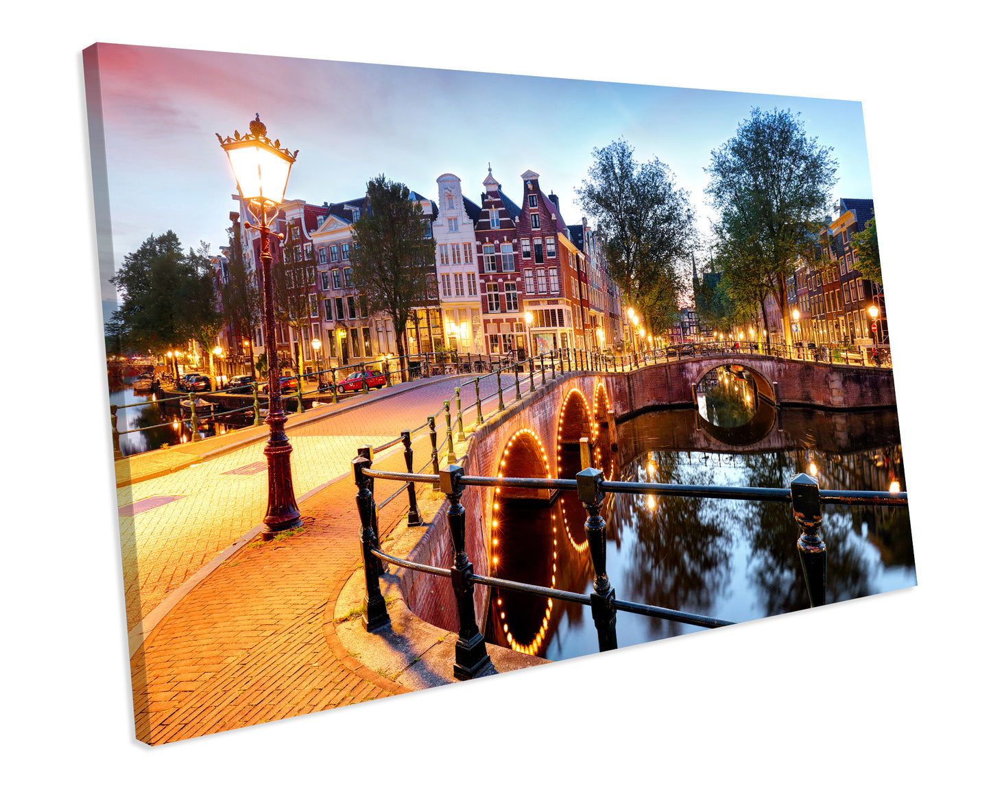 Amsterdam At Night City CANVAS WALL ART Box Framed Picture Print
