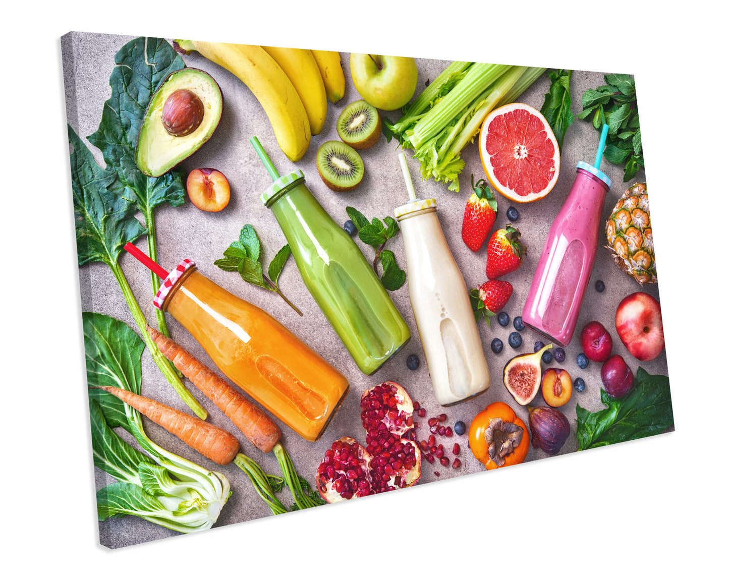 Fruit Cocktail Bottles Kitchen CANVAS WALL ART Box Framed Picture Print