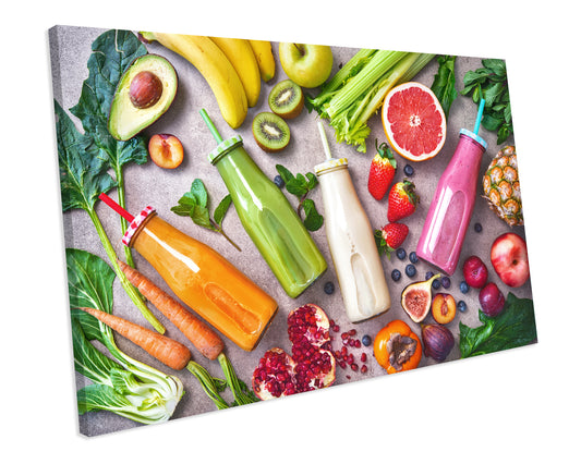 Fruit Cocktail Bottles Kitchen CANVAS WALL ART Box Framed Picture Print