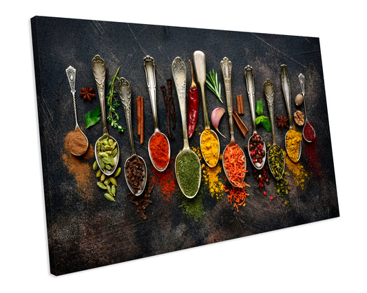 Spoon Natural Spices Indian Kitchen CANVAS WALL ART Box Framed Picture Print