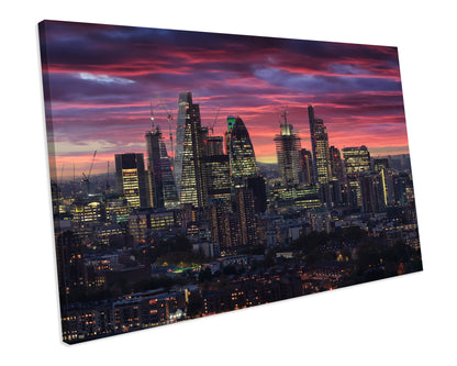 City Of London Sunset CANVAS WALL ART Box Framed Picture Print