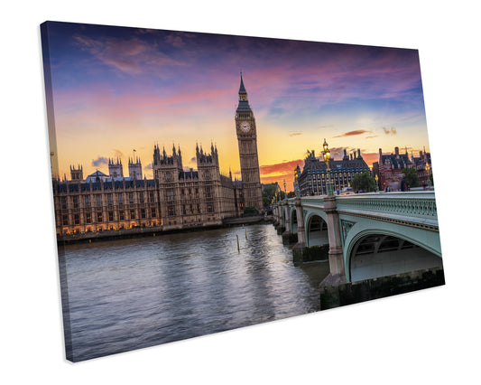 Palace of Westminster London Sunset CANVAS WALL ART Box Framed Picture Print