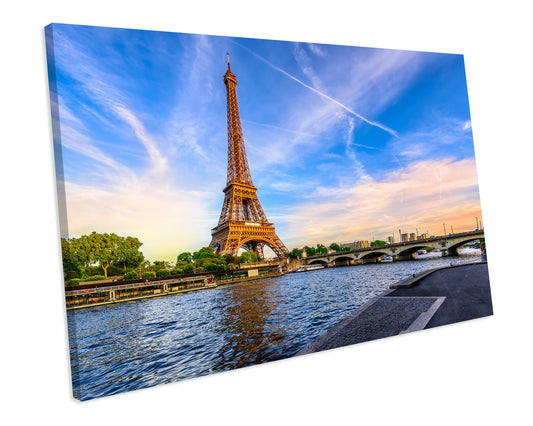 Eiffel Tower Blue City Landmark CANVAS WALL ART Box Framed Picture Print