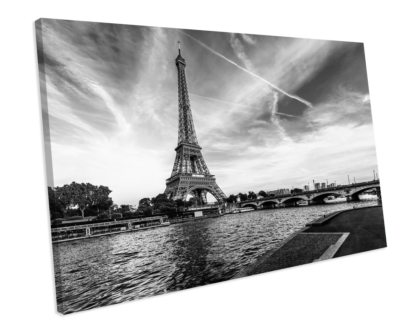 Eiffel Tower Blue City Landmark Black & White CANVAS WALL ART Box Framed Picture Print