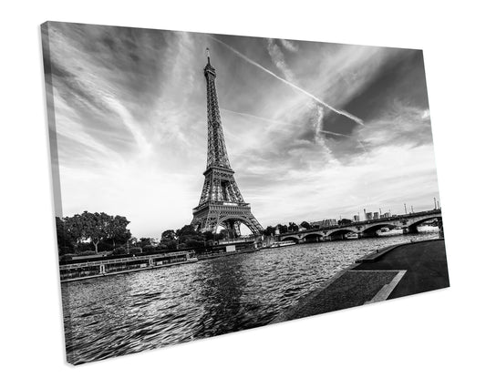 Eiffel Tower Blue City Landmark Black & White CANVAS WALL ART Box Framed Picture Print