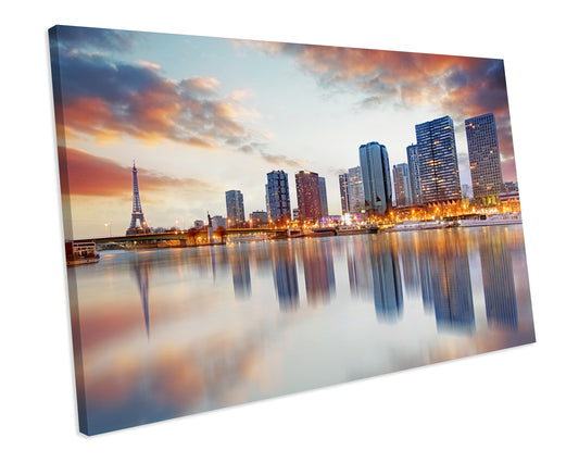 Paris Cityscape Sunset CANVAS WALL ART Box Framed Picture Print