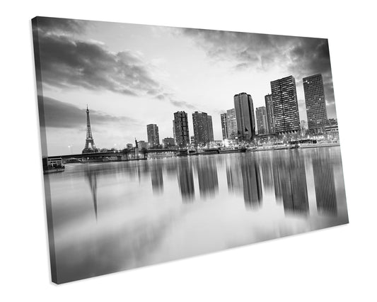 Paris Cityscape Black & White CANVAS WALL ART Box Framed Picture Print