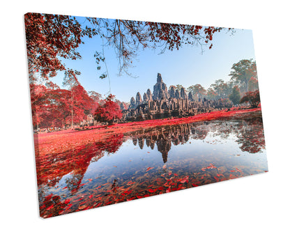 Bayon Castle Cambodia Red CANVAS WALL ART Box Framed Picture Print