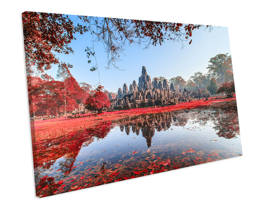 Bayon Castle Cambodia Red CANVAS WALL ART Box Framed Picture Print