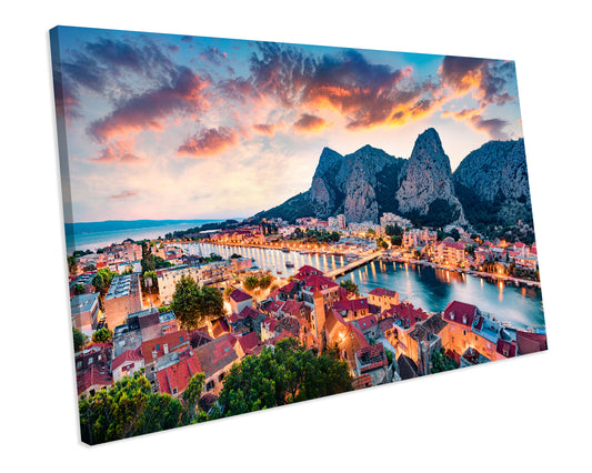 Omis Croatia Europe Cityscape Sunset CANVAS WALL ART Box Framed Picture Print