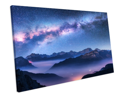 Milky Way Galaxy Dolomites Mountains Italy Blue Landscape CANVAS WALL ART Box Framed Picture Print