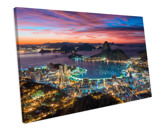 Rio De Janeiro Brazil Cityscape Sunset CANVAS WALL ART Box Framed Picture Print