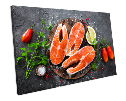 Salmon Fish Steaks Food Kitchen CANVAS WALL ART Box Framed Picture Print