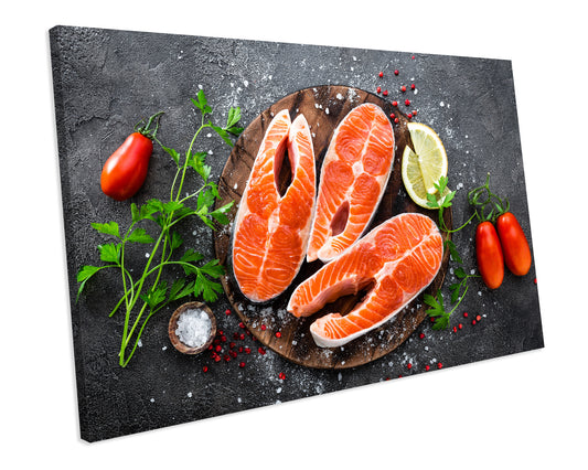 Salmon Fish Steaks Food Kitchen CANVAS WALL ART Box Framed Picture Print